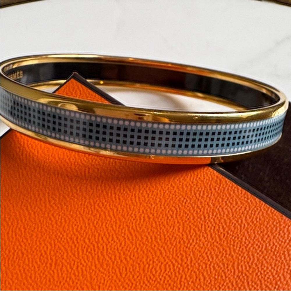 Hermes Gold and Blue Patterned Bangle - Picture 2 of 7